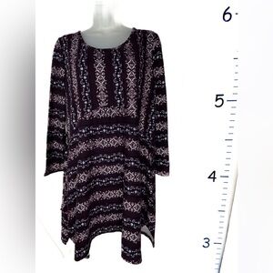 Cal Style Purple Black‎ Blue Floral Tunic Dress Medium
